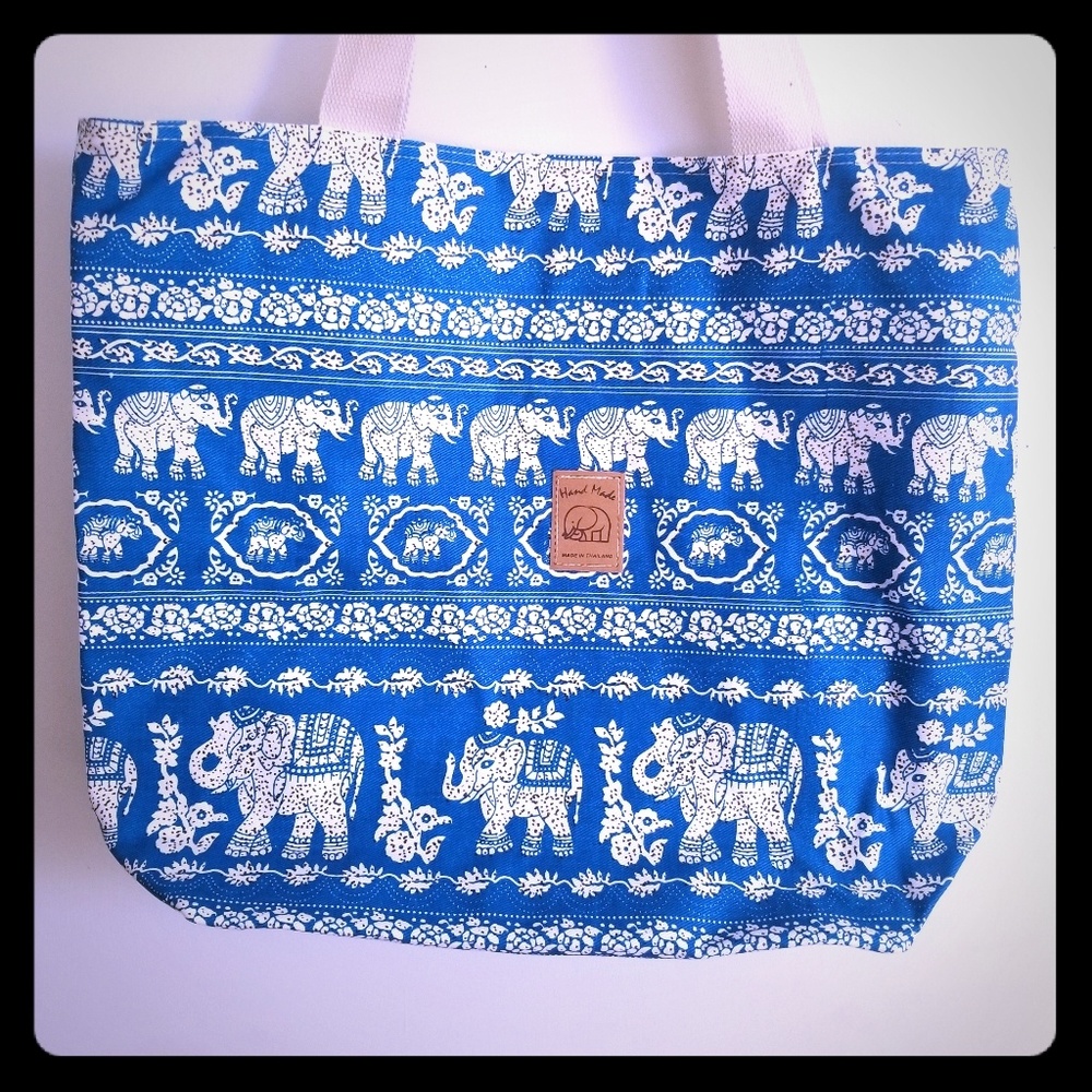 NWOT Large Tote Bag Shopping Bag Blue Elephant